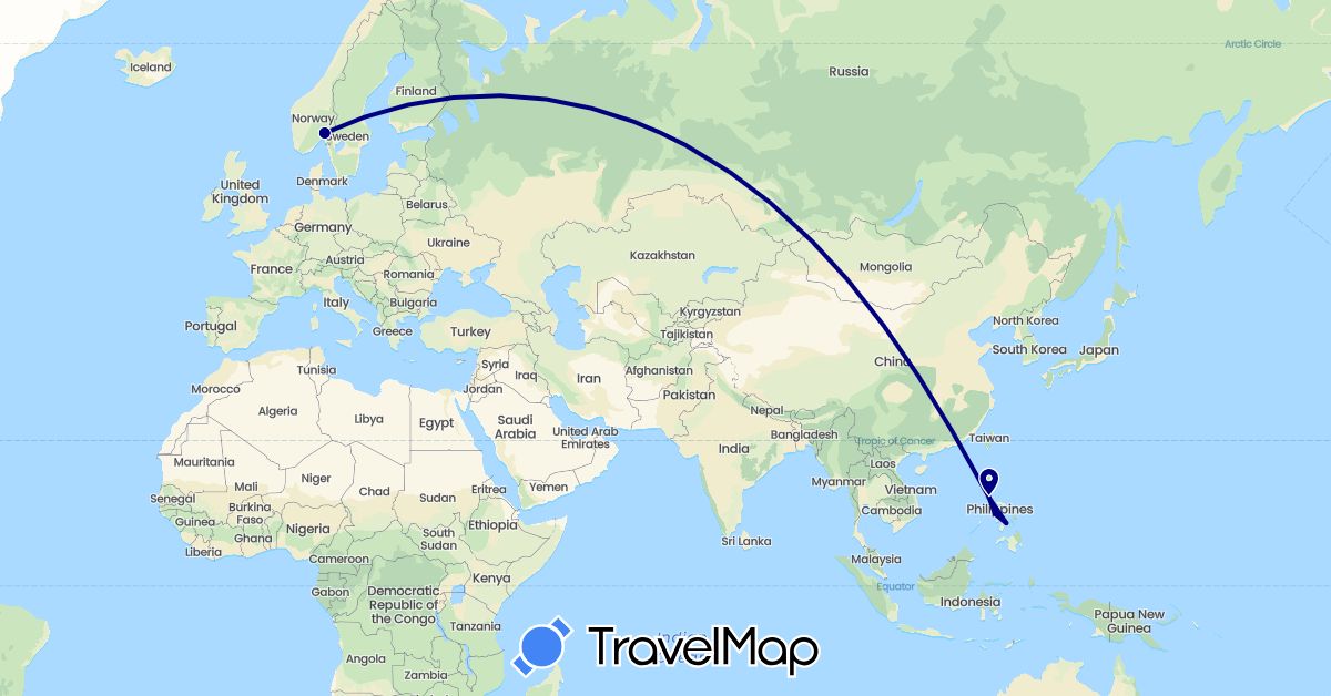 TravelMap itinerary: driving in Norway, Philippines (Asia, Europe)